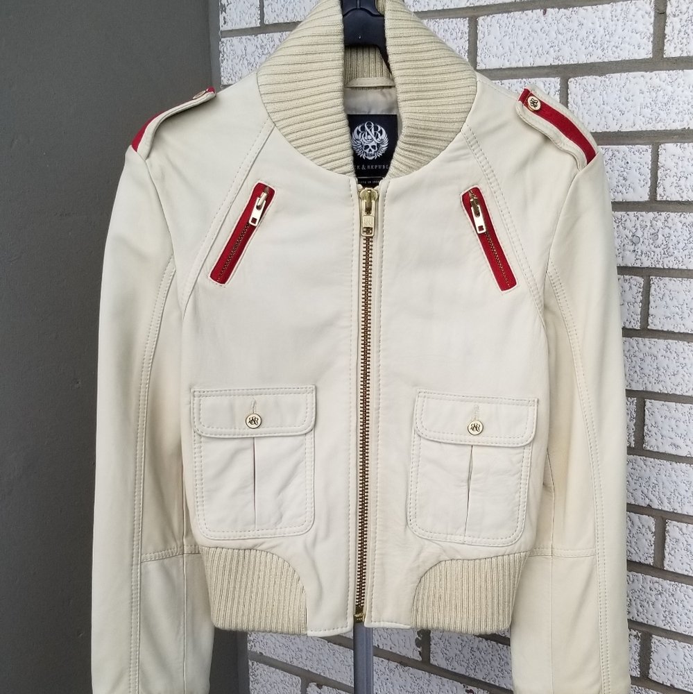 Rock & Republic cropped leather bomber jacket